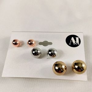 Three Pack New Mixed Metal Smooth Finish Ball Post Earrings 1cm .5cm .25cm